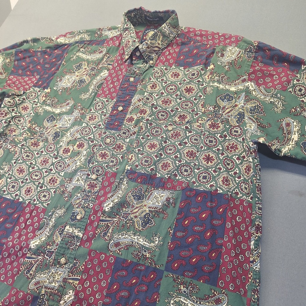 Salty Dog Gant Mens L Patchwork Paisley Imperial Poplin Short Sleeve Shirt Green